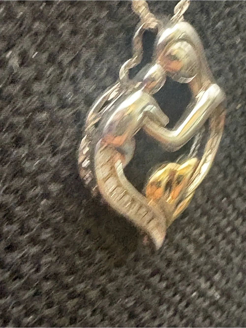 Heart Embrace Two-Tone Pendant Necklace - Silver & Gold, Mother & Child, Diamond
